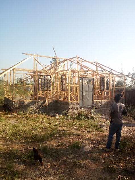 Timber roof frame under construction
